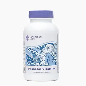 Voedingswortels Prenatale Vitaminen met DHA - Vol voedselvitaminen met Folaat, Probiotica en regeneratieve organische Ingrediënten, Zonder IJzer, Zonder Jodium, Bump It Up, 30 Servers