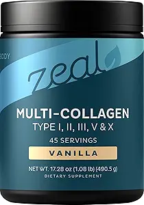 Premium Multi Collageen Peptides Proteïne Poeder (1, 2, 3, 5 & 10) met vitamine C, biotine, hyaluronzuur, voor haarhuid en nagels - Marine, runderen, kippen en eieren (Vanilla, 45 porties)
