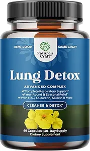 Lung Detox Mullein Leaf Capsules - Purifying Mullein Lung Cleanse Complex with NAC Quercetin & Cordyceps Extracts - Leaf Herb Respiratory Supplement for Sinus Immunity & Ademondersteuning 60ct