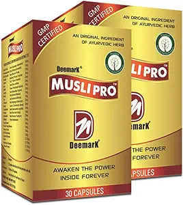 Deemark Musli Pro 60 Capsules voor sterkte, uithoudingsvermogen en vermogen 100% Ayurvedisch Verbetert immuniteit Vermindert stress