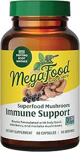 MegaFood Superfood Mushroom Immune Support - Maitake Mushroom Supplement met Vlierberry & Holy Basil om te helpen ondersteuning van een gezond immuunsysteem - Doctor Geformuleerd, Vegan - 60 capsules, 30 porties