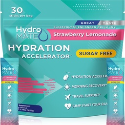 Elektrolytpoeder Suikervrije Hydration Packets Aardbei Limonade HydroMATE 30 Sticks