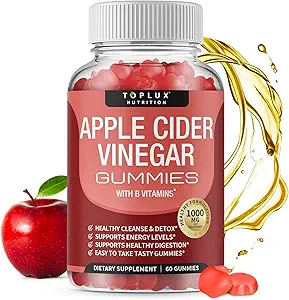 Toplux Apple Cider Vinegar Gummies - 1000mg ACV met B12, Beetwortelwortel, Granaatappel voor Immune System, Detox & Cleanse, Gummy alternatief voor Apple Cider Vinegar Capsules, voor mannen Vrouwen, 60 Gummies