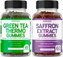 Groene thee vet brander (60 telling) gewichtsverlies vet brander Apetite Suppressant voor volwassenen en saffraan supplementen (60 Gummies) Premium Sugar Free Gummy - 5 in 1 Geavanceerde Formule - Vegan Safe & USA Made