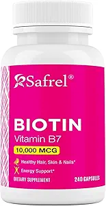 Safrel Biotine (Vitamine B7) 10.000 mcg (10mg) Vitaminesupplement, 240 Capsules - Vegetarisch, Glutenvrij, Snelvrij, Non-GMO