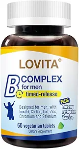 Lovita Timed-Release B Complex for Men 8-Hour Energy & Nutriënt Metabolisme Ondersteuning met 10 vitamine B's, Vegetarische tabletten (60 telling)