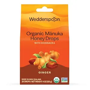 Wedderslepel Biologische Manuka Honey Drops, Gember & Echinacea, 20 Graaf (pakket van 1) 