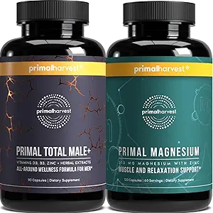Primal Oogst Total Male + & Magnesium Supplement Optimaliseren mannen gezondheid met gerichte voedingsstoffen voor vitaliteit en herstel 2 Pack Bundle