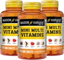 MASON NATUURLIJKE Mini Multivitaminen, Vitaminen A, C, D3, E, B1, B2, B3, B6, B12, Folaat en Calcium voor algehele gezondheid, 300 dagen levering