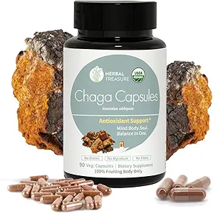 Herbal Treasure Chaga Paddestoelen Poeder Capsules, Paddestoelen Supplement voor Functionele Paddenstoelen, Chaga Paddestoelen Capsules voor Energie, & Immune Support, Biologische Paddestoelen Supplement 90 Caps