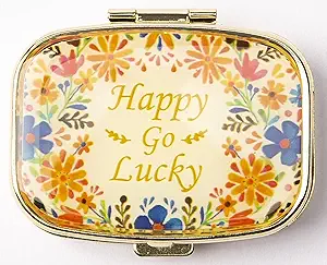 AmyZone Metal Pill Organizer Travel Vriendelijk Portable Compact Pill Box Cute Pill Case om vitamines / Tylenol / Visolie / Hulpmiddelen / Meds / Tafel voor Purse / Pocket(Happy Go Lucky)