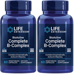 Life Extension BioActive Complete B-Complex, Heart, Brain and Nerve Support, Healthy Energy, Metabolism, Complete B Complex, 60 Vegetarian Capsules, (Pack of 2)