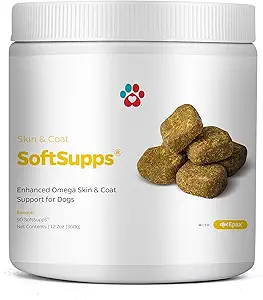 Pet Parents® Skin & Coat SoftSupps® Hondenhuid en Coat Supplement met Omega 3 Visolie voor honden, Vitamine E voor honden, en Biotine voor honden voor honden Itch Relief, Hondenhuidverzorging, 90ct huidvitaminen voor honden