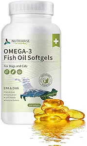 Omega 3 Visolie voor honden en katten, hond en kat visolie huisdiersupplement, huid en jassupplement voor vergieten, droge jeukende huid en allergieën, rijk aan EPA & DHA met omega 3 vetzuren