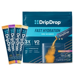 DripDrop Hydration Packets - Tropical Variety Pack - Single Serve Electrolytes Powder Drink Mix - Mango, Açaí, Passion Fruit, Piña Colada - Non-GMO, Glutenvrij, Veganistisch - 32 Sticks