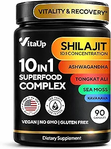 Shilajit Capsules 10 in 1 met Kava Kava - USA Made Himalaya Shilajit for Men with Tongkat Ali, Ashwagandha, Kava Kava for Energy & Immunity Support - 90 Tel.