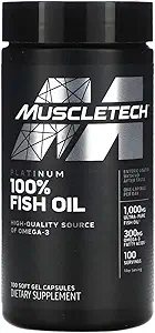 Omega 3 Fish Oil Capsules MuscleTech 100% Omega Fish Oil Burpless Fish Oil Supplement Omega 3 Fatty Acid Supplement Visolie 1000mg Pillen, 100 Tellen