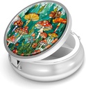 Pill Box-3 Compartiment kleine pil geval voor Purse & Pocket Mini metalen pil houder Travel Pill Container om supplementen vitamines BPA-vrij te houden (Mushroom Forest)
