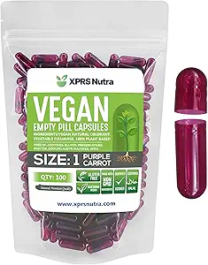 XPRS Nutra Maat 1 Lege Capsules - 100 Graaf Lege Vegan Capsules - Vegetarische Pillen - DIY plantaardige Capsule Vegetarische Pill Caps voor Do-It-Yourself Supplements (Paarse Wortel)