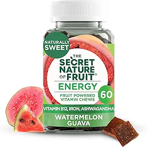 The Secret Nature of Fruit Beauty Kauwt, Real Fruit Powered Vitamine Kauwt met Vitaminen A & E, Biotin, CoQ10, Aardbei & Granaatappel voor gezond haar, huid & Nails, Gummy, (60 Count)