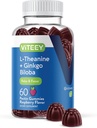 Viteey L-Theanine Gummies met Ginkgo Biloba voor volwassenen - Aids in Focus & Relax, Verbeter Mood - Niet GGO, Gelatine Gratis, Veganistisch, Glutenvrij, Natuurlijk Bronzen Kauwbare Smaak Raspberry Flavored Gummy