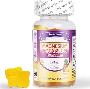 FaroromyPotassium Magnesium Gummies, Sugar-Free Magnesium Glycinate Supplement, Ondersteunt Been Comfort, Spierfunctie & Hartgezondheid, Non-GMO, Ananas smaak, 60 Tellen