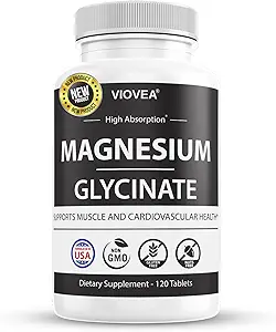 Magnesium Glycinate - Made in USA, 400mg per Serving, 120 tabletten, 100% chelated voor hogere absorptie, non-GMO en glutenvrije, ondersteunt spier, botten en hart Well-Being