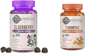 Tuin van het leven Organics Vlierbes Gummies voor volwassenen en kinderen - Immune Support Supplement met biologisch fruit & Organics Kurkuma Inflammatory Response Gummy - 120 Real Fruit Gummies voor kinderen & volwassenen