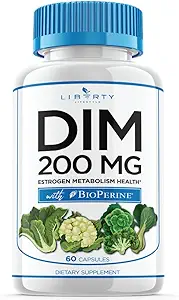 DIM Supplement 200mg - DIM Diindolylmethaan Plus BioPerine - Estrogen Balance, Hormone Menopauze Relief, Acne Treatment, Vegan - 60 Tellen