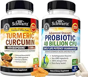 40 miljard CFU Dagelijkse Probiotische Supplement (1 maand Levering) Plus Kurkuma Curcumine met Black Pepper Extract 1500mg Complex (1 maand Levering)