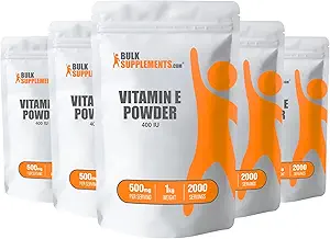 BulkSupplements.com Vitamine E 400 IE Poeder - als D-Alfa Tocoferol, Voedingssupplementen - Glutenvrij, 500mg per portie, 5kg (11 lbs) (verpakking van 5)