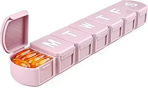 MOLN HYMY Extra Large Wekelijkse Pillen Organisator 7 Dag, XL 1 Week Pillen Dispenser Case, Dagelijkse Geneeskunde Organisator te houden vitamine Filsh Olie en Supplementen (Roze)
