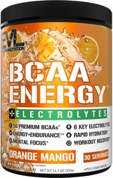 EVL BCAA's Aminozuren Poeder - BCAA Energy Pre Workout Powder for Muscle Recovery Lean Growth and Endurance - Rehydrating Post Workout Recovery Drank with 6 Key Electrolytes - Orange Mango