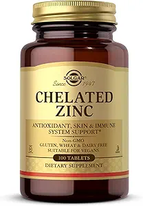 Solgar gecheleerd zink, 100 tabletten - zink voor een gezonde huid - ondersteunt celgroei en DNA-vorming - gebruikt antioxidante activiteit - ondersteunt een gezond immuunsysteem - niet GGO, glutenvrij - 100 porties