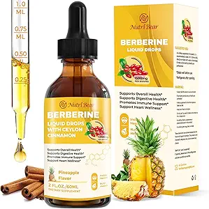 Berberine Supplement met Ceylon Cinnamon, Berberine HCL Liquid Drops met Kurkuma, Bitter Melon, Quercetin, 10X sterkte AMPK voor spijsverteringssysteem, Immune Health Support -Vegetarisch, 2 fl oz
