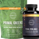 Primal Oogst Primal Total Man + & Primal Greens Mannen Multivitamine en Voedingssupplement met Ginseng, Vitaminen D en B, zink, probiotica en meer, Gluten en Zuivelvrij