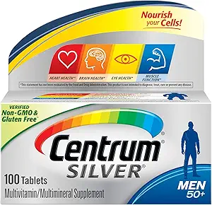 Centrum Silver Multivitamine voor mannen 50 Plus, Multivitamine/Multimineral Supplement met Vitamine D3, B Vitaminen en Zink, Glutenvrij, Non-GMO Ingrediënten - 100 Tel.