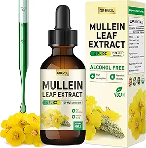 Mullein druppels voor longen supplement: Organische Mullein blad 30:1 Extract Tinctuur met Chlorofyl - Herbal Supplement Ondersteuning Lung Cleanse & Respiratory functie - Non-GMO, Vegan - 4 Fl Oz