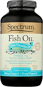 Spectrum Essentials Softgels, Visolie met vitamine D, 1000 mg, 250 Tellen