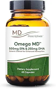 MD Prescriptives Omega MD Supplement - 500 EPA & 250 DHA Omega 3 Visolie - Ondersteunt Brain Health & Joints* - Geen Fishy geur - 60 Softgels