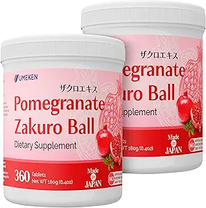 Umeken Granaatappelballen, Kauwbare supplement met natuurlijke vitaminen, mineralen, Citroenzuur & Tannins, Japanse Granaatappelsupplementen voor vrouwen, 4 maanden levering, 360 Telfles, Pack of 2