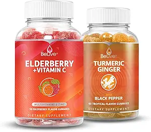 BeLive Vlierbessen Vitamine C + Kurkumabundel voor Immune Ondersteuning, Mobiliteit Ondersteuning, Gezonde Botten & Tanden