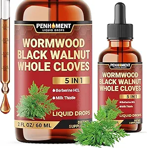5in1 Wormhout Liquid Drops - Black Walnut Cloves Extract, Berberine, Milk Thistle - 2 Fl oz - 60 Days Supply