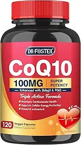 CoQ10 100mg met PQQ & Shilajit - Hoge Absorptie Co-enzym Q10 Supplement verbetert Mitochondrial, Krachtige Antioxidant voor Hart Gezondheid & energieproductie, 120 Veggie Capsules