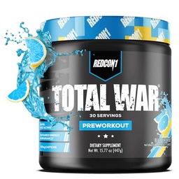 REDCON1 Total War Pre Workout - Beta Alanine + Citrulline Malate Keto Friendly Preworkout voor mannen & vrouwen met 320 mg cafeïne - Fast Acting -Blue Limonade (30 Servers)