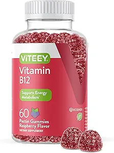 Vitamine B12 Gummies - Cognitieve ondersteuning en energie Gummies - Veganistisch, Gelatinevrij, Glutenvrij - 60 Tel.
