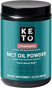 Perfect Keto MCT Oil Powder, Medium Chain Triglycerides, Ketogenic Non-Dairy Coffee Creamer and Bulk Supplement, 30 Servings (Strawberry)