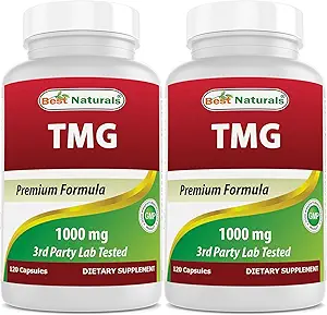 Best Naturals TMG Trimethylglycine (als Betaine Anhydraat) 1000 mg Serving - 120 Capsules - Healthy Homocysteïne Levels & Methylation Support (120 Count (Pack of 2))