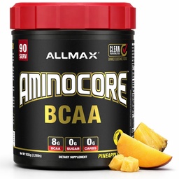 ALLMAX Nutrition AMINOCORE BCAA, Ananas Mango - 945 g poeder - 8,18 Gram van vertakte keten Aminzuren per portie - met B-vitaminen - Geen fillers of non-BCAA Aminos - Suikervrij - 90 porties
