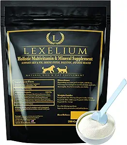 Holistic Multivitamin Supplement for Dogs and Cats - Complete 12-in-1 Plant-Based Vitamins & Minerals for Skin, Coat, Digestion, Bones, and Immunity - Omega-3 Fish Oil, Vitamin Mineral Complex - 200G